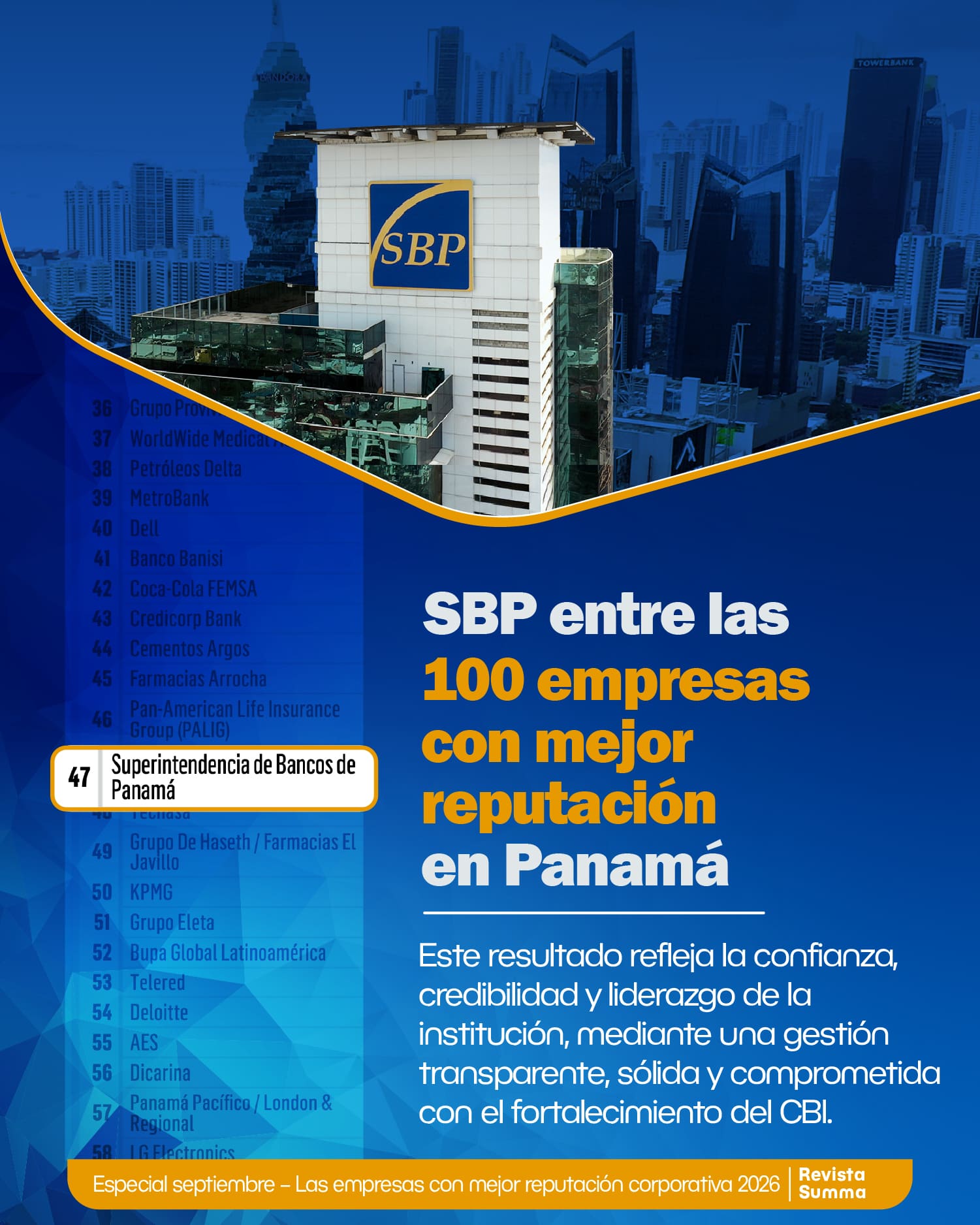 SBP avanza entre las empresas con mejor reputación de Panamá